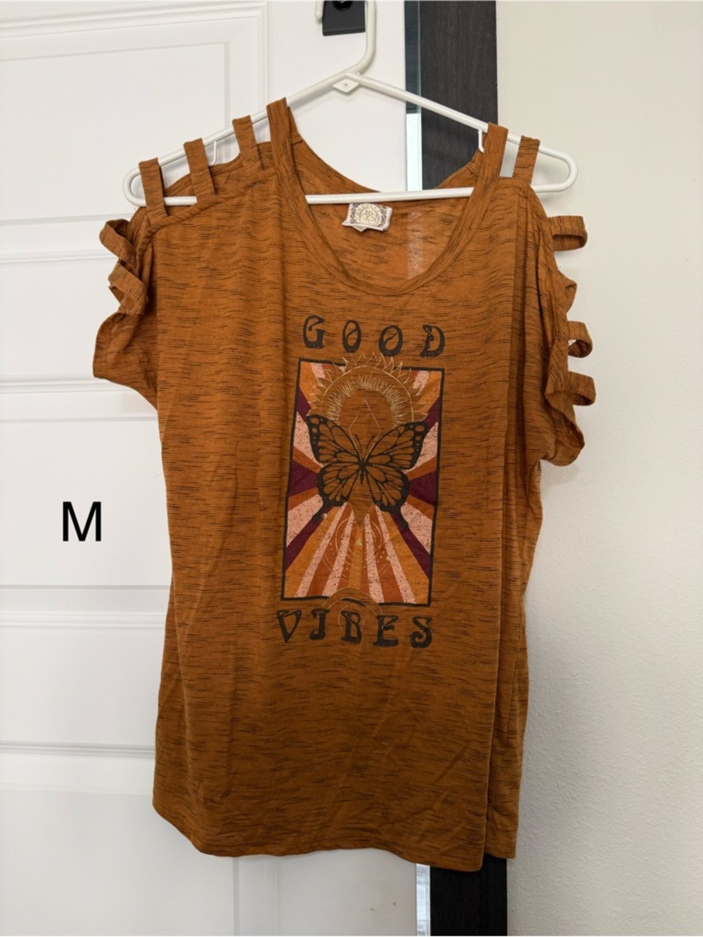 Good Vibes Cold-Shoulder Women's Top — Rust